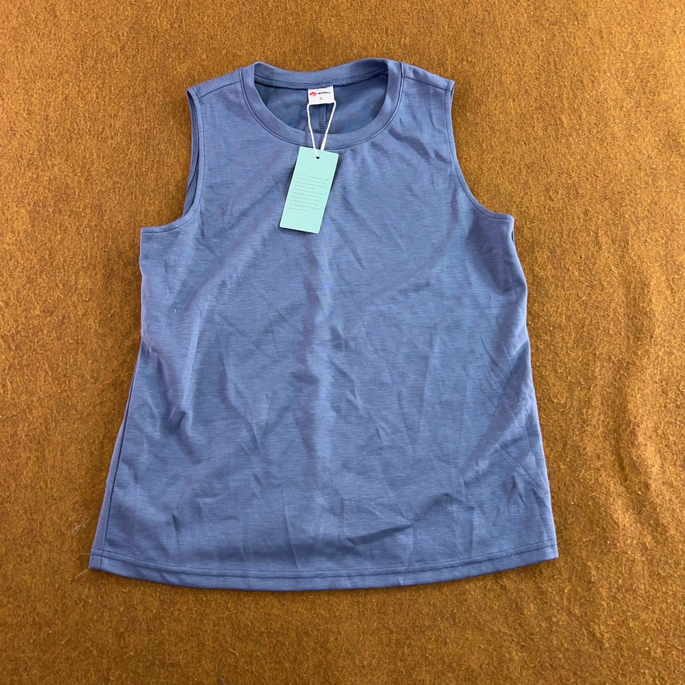 Wiholl Womens Size Small Blue Sleeveless Crew Neck Stretch Knit Tank Top NWT